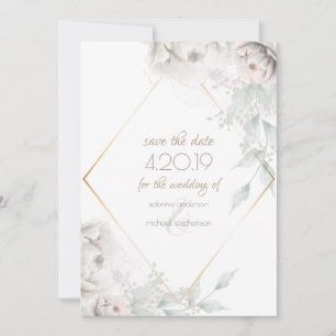 Save The Date Sauvegarder la Date Pivoines Aquarelle Blanche A