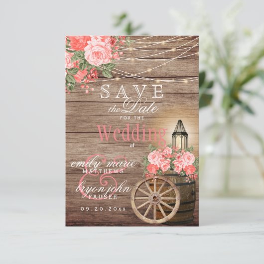 Save The Date Sauvegarder la date Tonneau en bois, Guirlande lum (Debout devant)