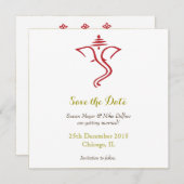 Save The Date Sauver date mariage rouge or ganpati ganesh hindou (Devant / Derrière)
