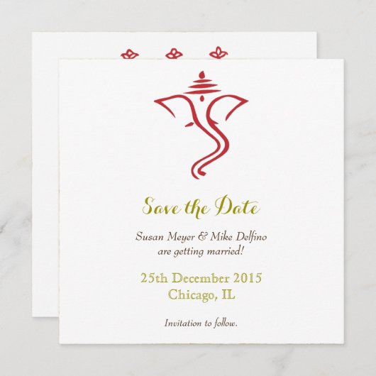 Save The Date Sauver date mariage rouge or ganpati ganesh hindou (Devant / Derrière)
