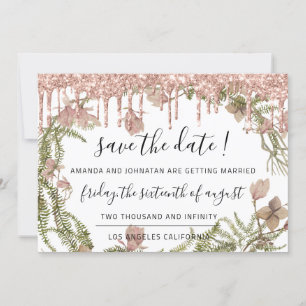 Save The Date Sauver la date Black Rose Floral Woodland Drips