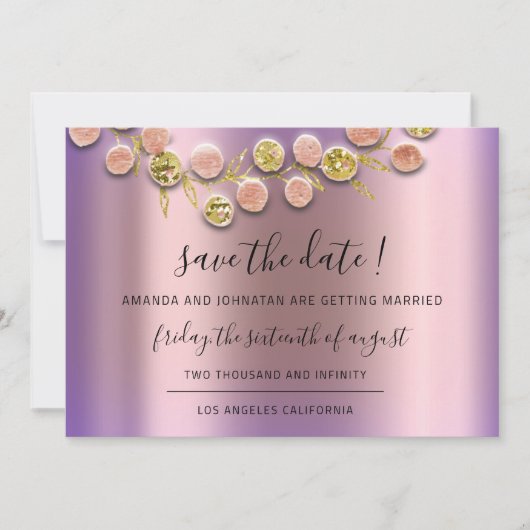 Save The Date Sauver la date Couronne noire Rose Or Violet (Devant)