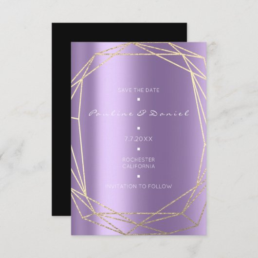 Save The Date Sauver la date Diamant Or Violet Noir Monogramme (Devant / Derrière)