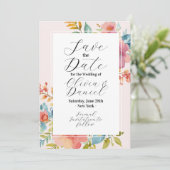 Save The Date Sauver la date fleurs d'été florales rose bleu (Debout devant)