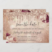 Save The Date Sauver la date Florals Rose Paillettes Drips Mars (Devant / Derrière)