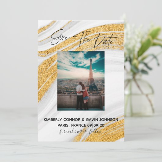 Save The Date Sauver la date | Géode d'agate blanche, grise et d (Debout devant)