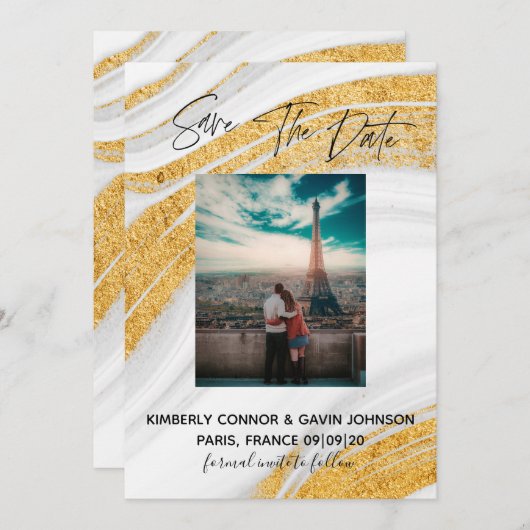 Save The Date Sauver la date | Géode d'agate blanche, grise et d (Devant / Derrière)