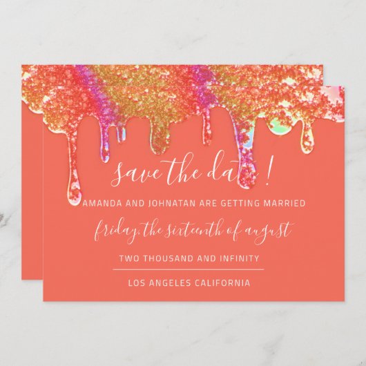 Save The Date Sauver la date Holographique Drips Orange Candy (Devant / Derrière)