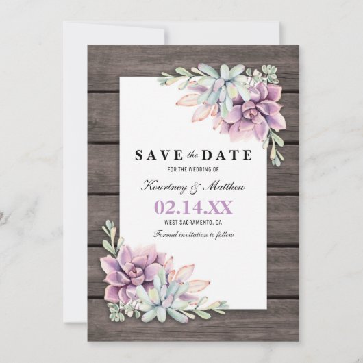 Save The Date Sauver la date Jardin rustique Succulent Floral (Devant)