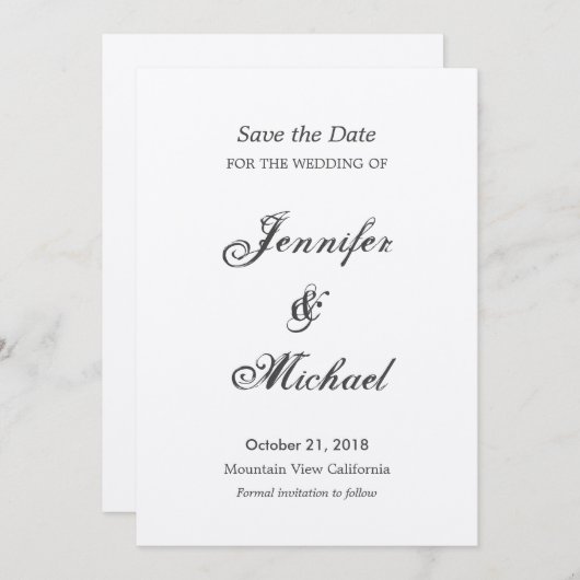 Save The Date Sauver la date mariage écriture unique classique (Devant / Derrière)