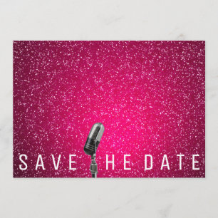 Save The Date Sauver la date Microfone rose poudré brillant