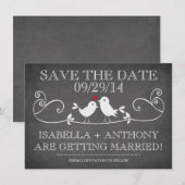 Save The Date SAUVER LA DATE Oiseaux de l'amour sur un tableau n (Devant / Derrière)