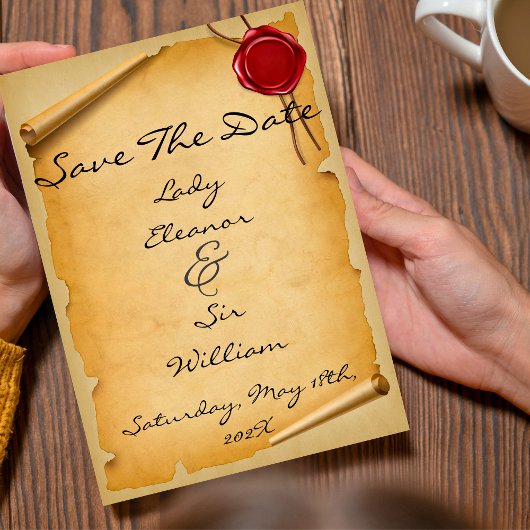 Save The Date Sauver la date Parchemin Médiéval Rouleau Sceau Ro