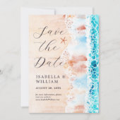 Save The Date Sauver la date Peinture élégante de plage à l'aqua (Devant)