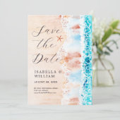 Save The Date Sauver la date Peinture élégante de plage à l'aqua (Debout devant)