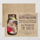 Save The Date Sauver la date Pot Mason Toile de Jute Mariage Rus (Devant / Derrière)