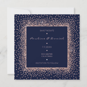 Save The Date Sauver La Date Rose Gold Bleu Nuit Paillettes Mono