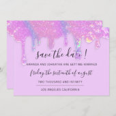 Save The Date Sauver La Date Rose Holographique Gouttes Violet (Devant / Derrière)