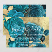 Save The Date Sauver la date Teal Blue Couronne Couronne Or (Devant / Derrière)