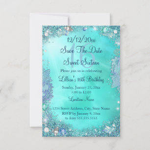 Save The Date Sauver la date Turquoise Océan Joyau Sweet 16