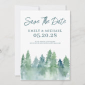 Save The Date Sauvez La Date Aquarelle Forêt Arbres Bois (Devant)