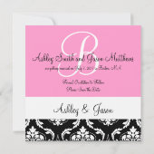 Save The Date Sauvez la date Black Damask Monogramme Noms Rose (Dos)