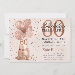 Save The Date Sauvez la date Gâteau Rose Gold 60e Anniversaire
