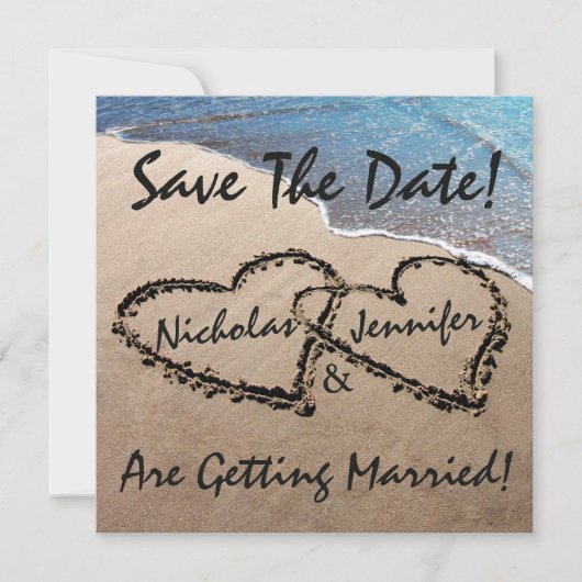 Save The Date Sauvez La Date Hearts Sand Beach Wedding Invitatio (Devant)