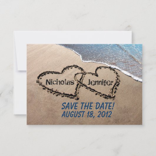 Save The Date Sauvez La Date Hearts Sand Beach Wedding Invitatio (Devant)