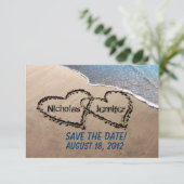 Save The Date Sauvez La Date Hearts Sand Beach Wedding Invitatio (Debout devant)