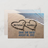 Save The Date Sauvez La Date Hearts Sand Beach Wedding Invitatio (Devant / Derrière)