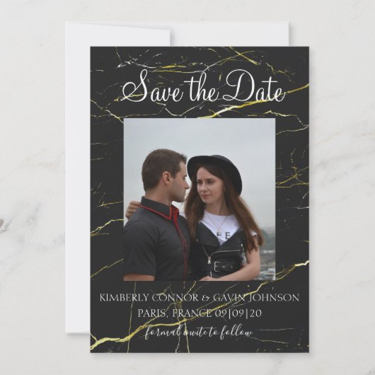 Save The Date Sauvez la date | Marbre noir et or (Devant)