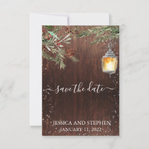 Save The Date Sauvez la date Winter Rustic Pine Noël