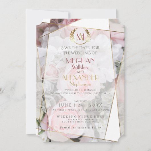 Save The Date "Save the date" pour mariage | Rose géométrique mo (Devant)