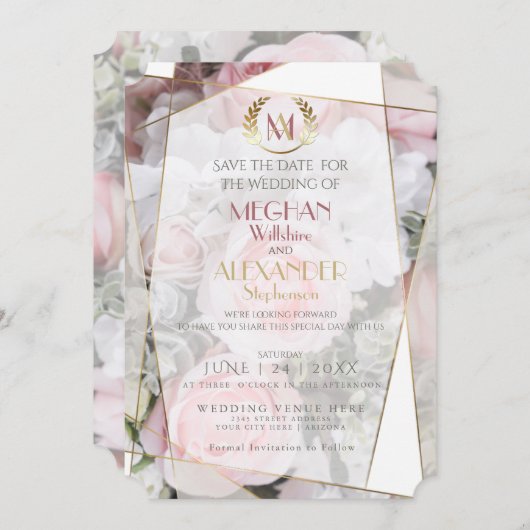 Save The Date "Save the date" pour mariage | Rose géométrique mo (Devant / Derrière)