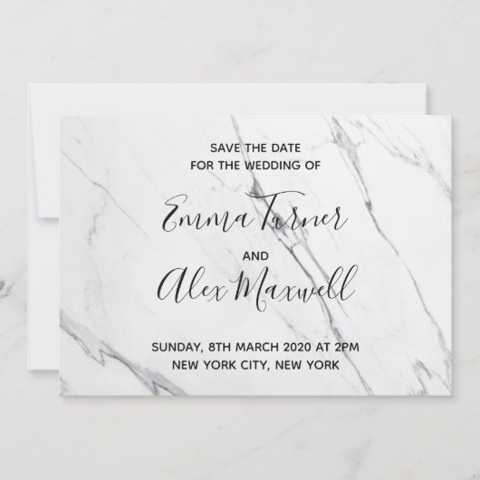 Save The Date "Save the date" pour mariage | Script Marbre blanc (Devant)