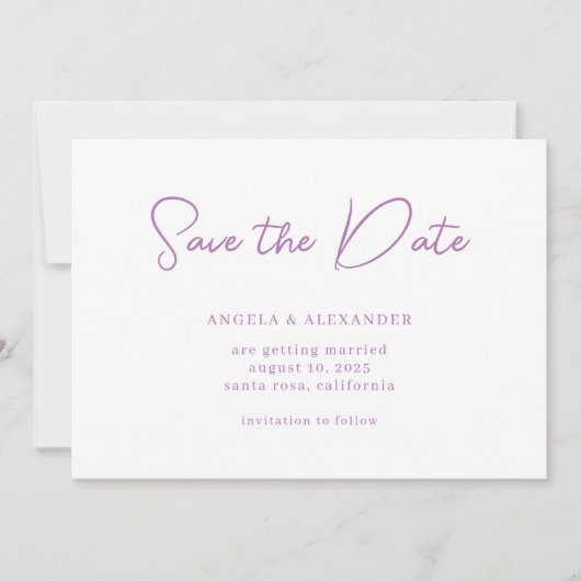 Save The Date Scénario de mariage moderne lavande (Devant)