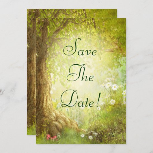 Save The Date Scène De Forêt Enchantée Enregistrer Le Mariage Da (Devant / Derrière)