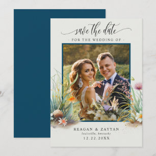 Save The Date Scène de plage à l'aquarelle florale Photo Enregis