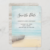 Save The Date Scène de plage rustique avec bateau et phare (Devant / Derrière)
