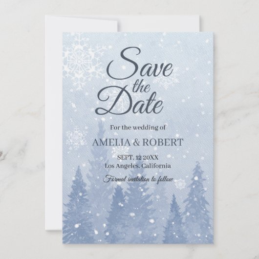 Save The Date Scène d'hiver bleu poussiéreux (Devant)