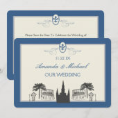 Save The Date Scènes de la Nouvelle-Orléans Bleue et Argent Enre (Devant / Derrière)