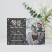 Save The Date Schedel Foto Kaart Gotische Bruiloft (Staand voorkant)