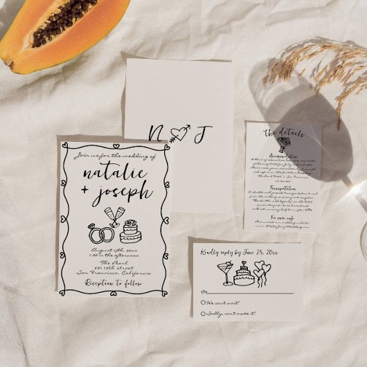 Save The Date Scribble à main Retro Quirky Unique Mariage
