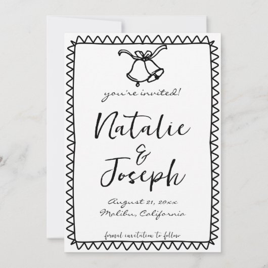 Save The Date Scribble à main Retro Quirky Unique Mariage (Dos)