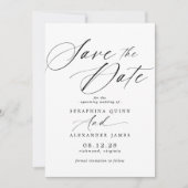 Save The Date Script Airy Delicate | Noir et blanc classique (Devant)