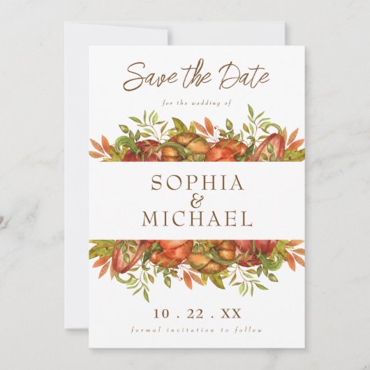 Save The Date Script Automne Citrouille Automne Botanique (Devant)