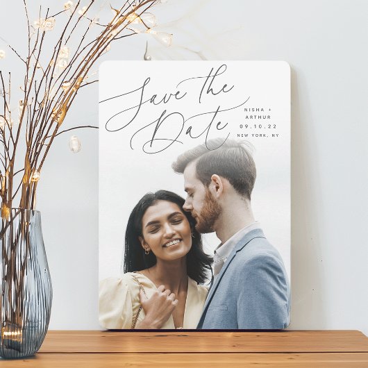 Save The Date Script balayé par vent | Photo verticale