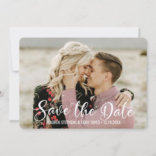 Save The Date Script blanc et noir lettres main (Devant)
