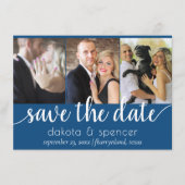 Save The Date Script bleu simple | Calligraphie photo Cerulean 3 (Devant)